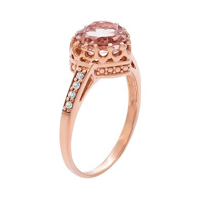 14k Rose Gold Over Silver Simulated Morganite and Lab-Created White Sapphire Heart Crown Ring