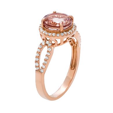 14k Rose Gold Over Silver Simulated Morganite and Lab-Created White Sapphire Halo Ring