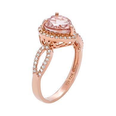 14k Rose Gold Over Silver Simulated Morganite and Lab-Created White Sapphire Heart Halo Ring