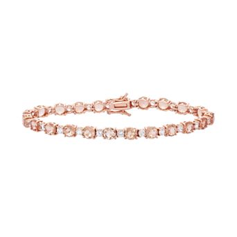 Designs by Gioelli 14k Rose Gold Over Silver Simulated Morganite & Lab-Created White Sapphire Tennis Bracelet