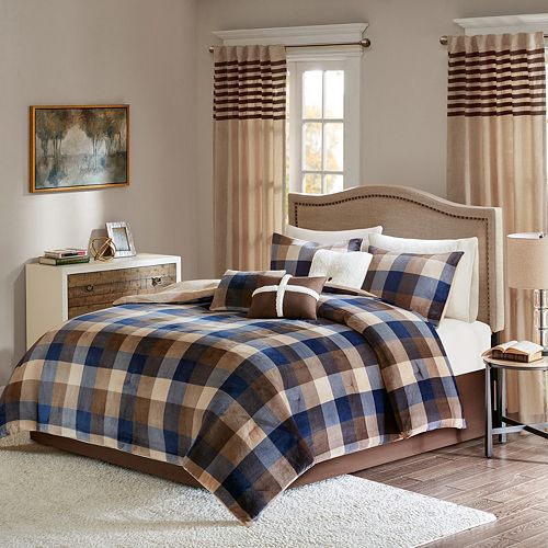 Madison Park 7 Piece Buffalo Check Plush Comforter Set