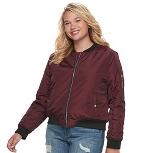 Juniors' Plus Size Sebby Contrast Trim Bomber Jacket