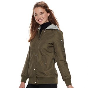 Juniors' Sebby Hooded Long Bomber Jacket