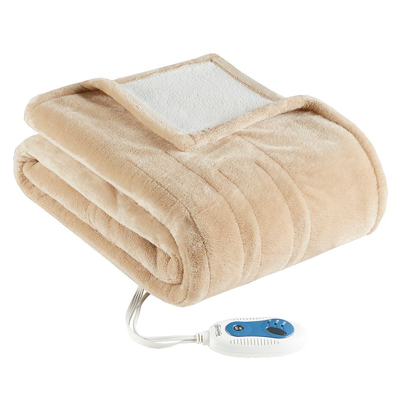Beautyrest Snuggle Oversized Electric Heated Throw Wrap, Beig/Green