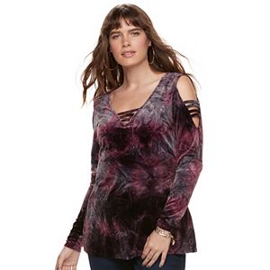 Plus Size Rock & Republic® Strappy Cold-Shoulder Velvet Top
