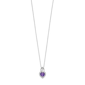 Sterling Silver Amethyst & Lab-Created White Sapphire Heart Halo Pendant