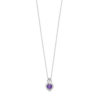 Sterling Silver Amethyst & Lab-Created White Sapphire Heart Halo Pendant
