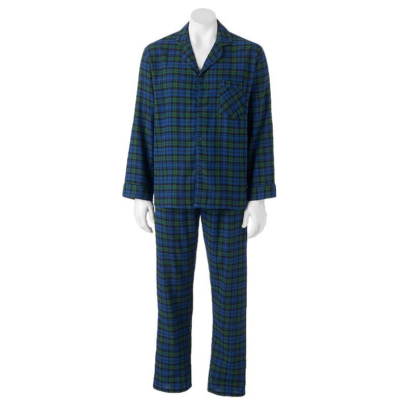Men's Hanes Ultimate® Plaid Flannel Pajama Set, Size: XL, Black Watch Plaid