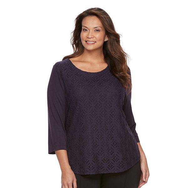 Plus Size Croft & Barrow® Geometric Cutout 3/4-Sleeve Top