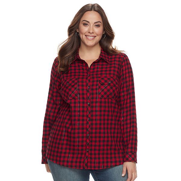 Plus Size Croft & Barrow® Flannel Plaid Button-Down Shirt