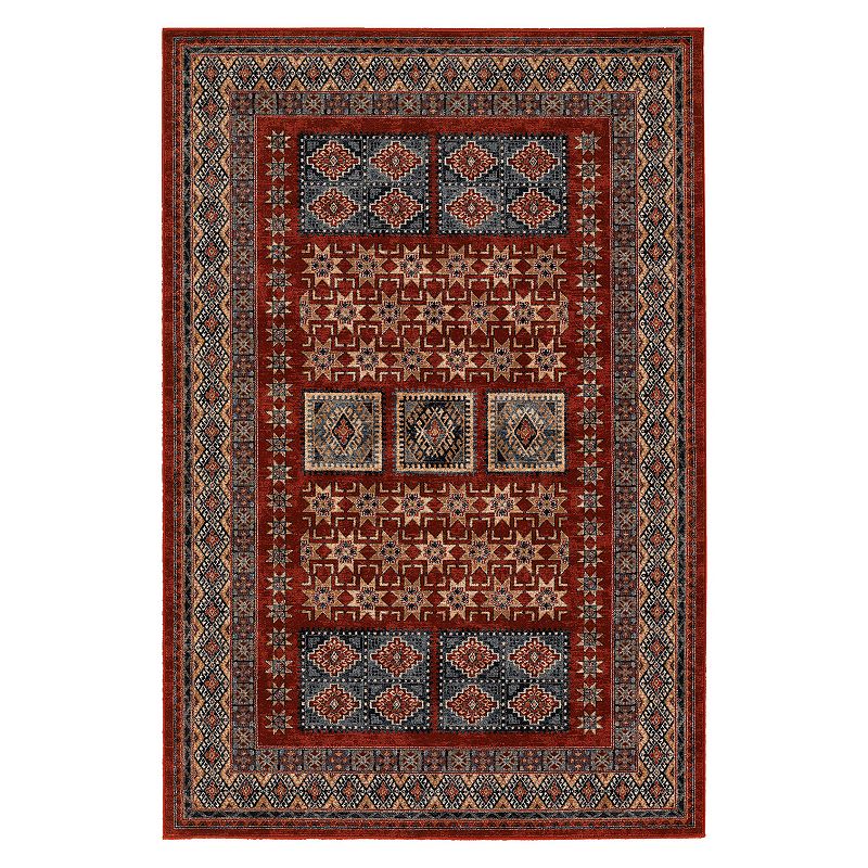 Couristan Timeless Treasures Royal Kazak Framed Medallion Wool Rug, Red, 5X7.5 Ft