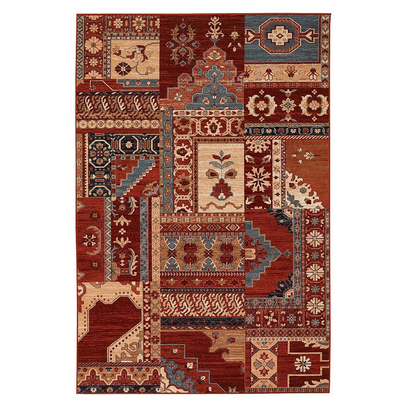 Couristan Timeless Treasures Kerman Mosaic Ornate Patchwork Wool Rug, Red Red, 5X7.5 Ft