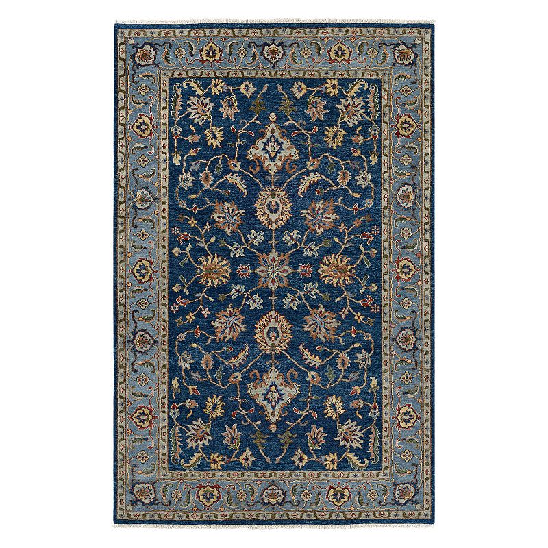 Couristan Tenali Chahar Mahal Framed Floral Wool Rug, Blue, 2X8 Ft