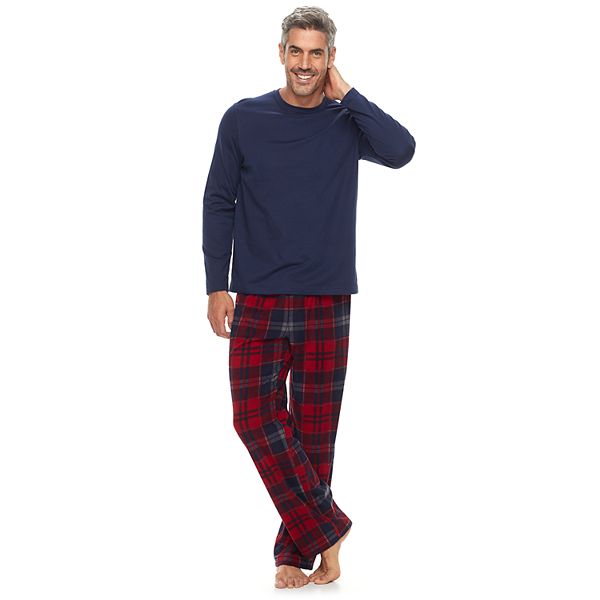 Men's 2-piece Solid Sleep Tee and Patterned Microfleece Sleep Pants Set