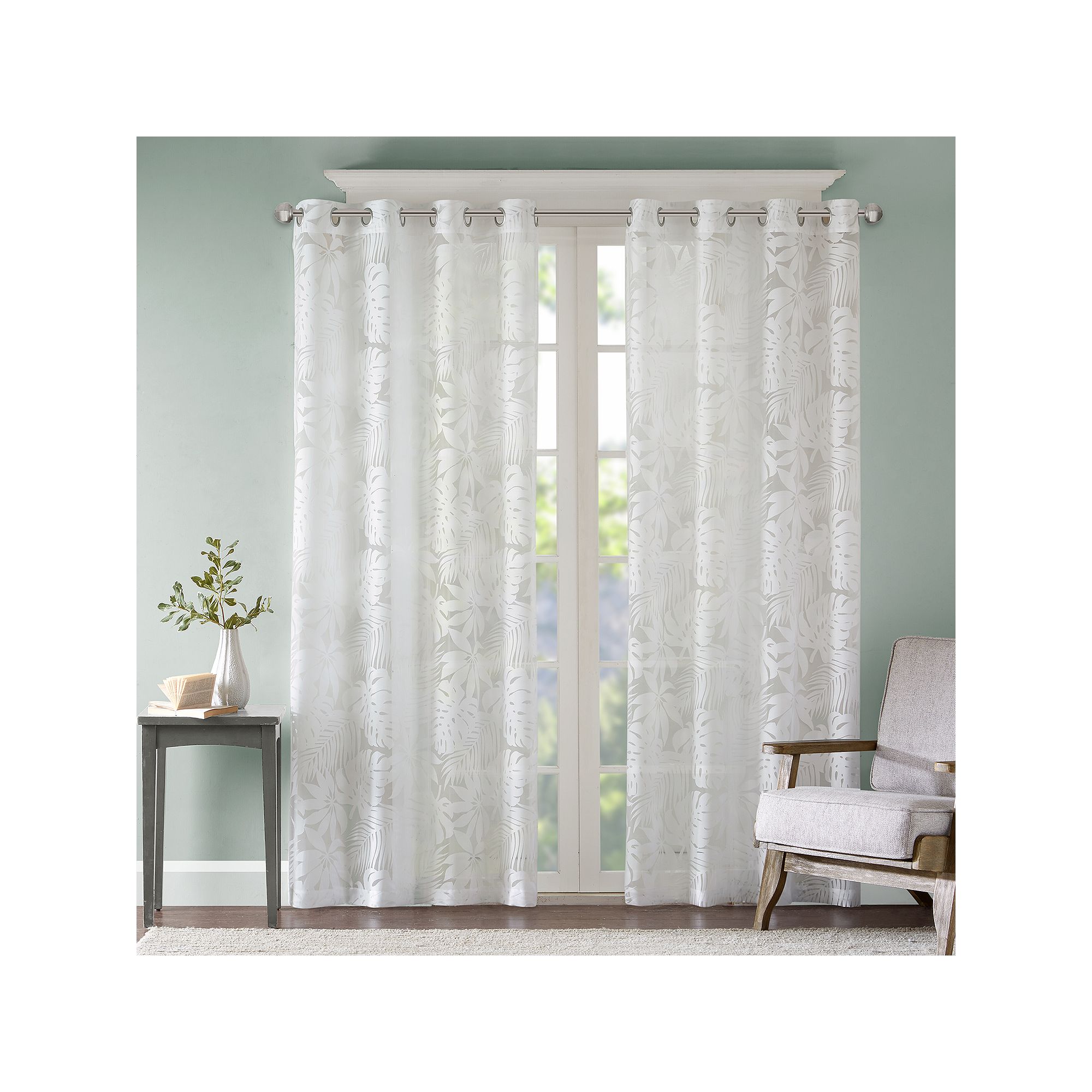 Madison Park 1-Panel Kauna Palm Leaf Sheer Grommet Window Curtain, White