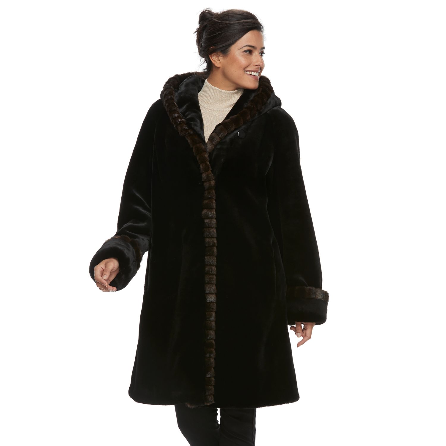 gallery faux fur hooded coat