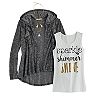 Girls 7-16 Self Esteem Ruffled Cardigan & Foil Graphic Tank Top with Necklace