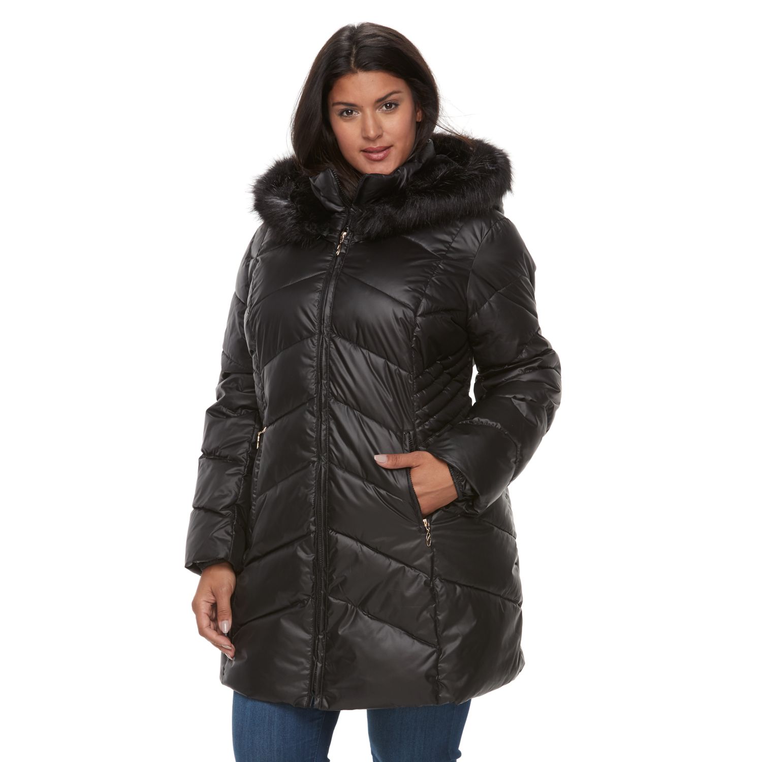 plus size puffer vest with fur hood