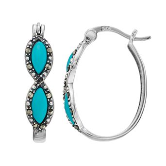 Tori Hill Sterling Silver Simulated Turquoise & Marcasite Oval Hoop Earrings