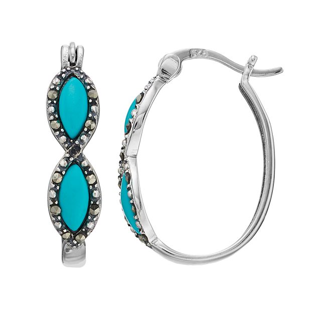 Marcasite Silver Turquoise Oval cheapest Hoops