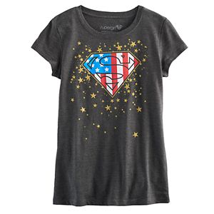 Girls 7-16 DC Comics Superman Logo Glitter Star Americana Graphic Tee