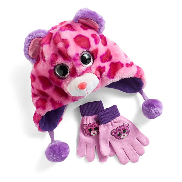 Girls 4 16 Ty Beanie Boos Faux Fur Plush 3d Leopard Hat Gloves Set - cute purple mittens and scarf roblox