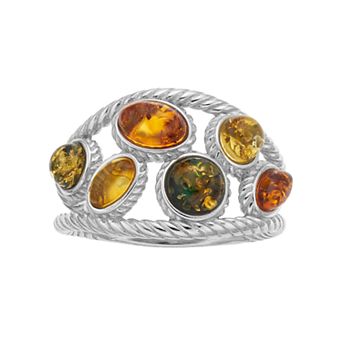Sterling Silver Amber Cable Textured Ring