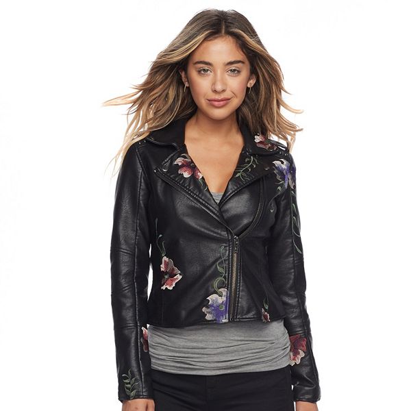 Floral Faux Leather Jacket WS J31 - Women Store Online