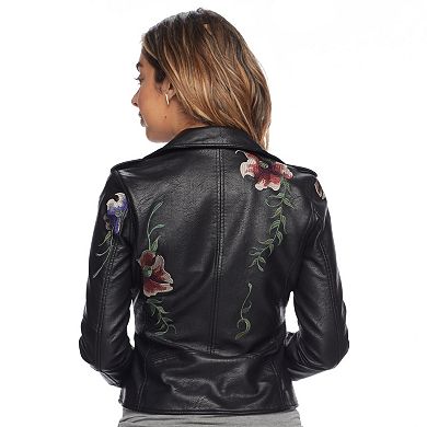 Juniors' Candie's® Floral Faux-Leather Moto Jacket