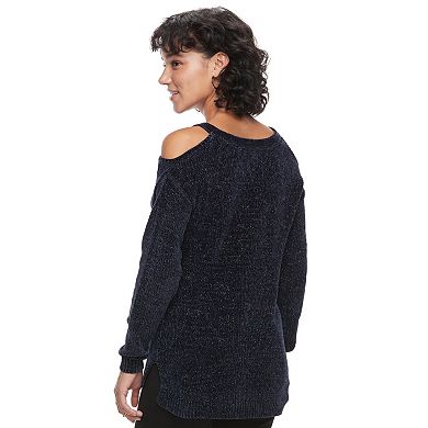 Juniors' Candie's® Chenille Cold-Shoulder Sweater