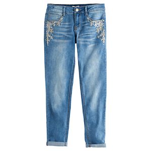 Girls 7-16 & Plus Size SO® Rhinestone Embroidered Girlfriend Jeans