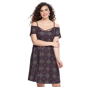 Juniors' Plus Size Mudd® Off-the-Shoulder Strappy Fit & Flare Dress
