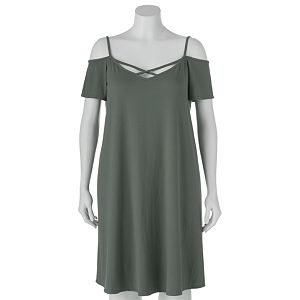 Juniors' Plus Size Mudd® Off-the-Shoulder Strappy Fit & Flare Dress