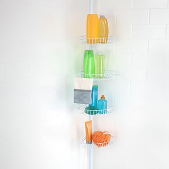 Bath Bliss White 4 tier Corner Tension Shower Caddy