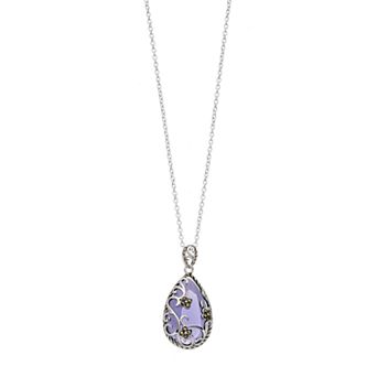 Tori Hill Purple Glass & Marcasite Filigree Flower Teardrop Pendant