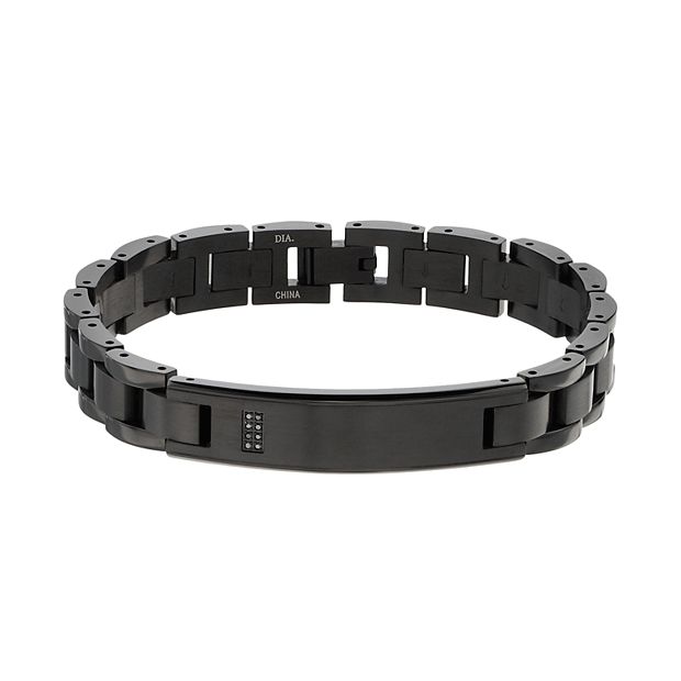 Men's Black Stainless Steel Black Diamond Accent Link Bracelet