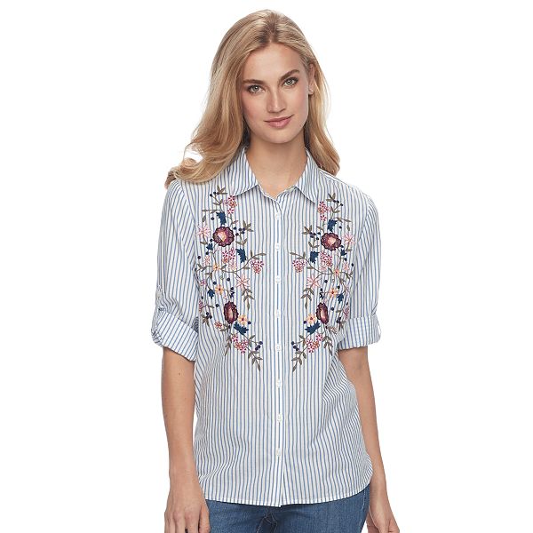 Women's Croft & Barrow® Embroidered Striped Shirt