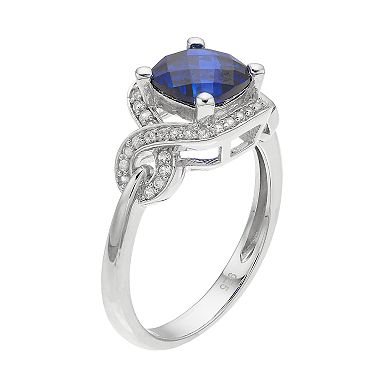 MASTERPIECE Sterling Silver Lab-Created Blue & White Sapphire Square Halo Ring