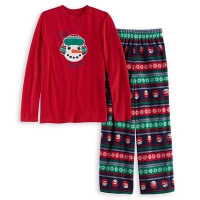 Boys 4 20 Jammies For Your Families Snowman Fairisle Top Microfleece Bottoms Pajama Set
