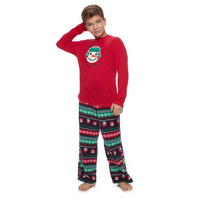 Boys 4-20 Jammies For Your Families Snowman Fairisle Top & Microfleece Bottoms Pajama Set