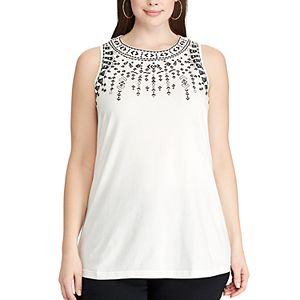 Plus Size Chaps Embroidered Tank