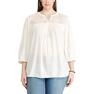 Plus Size Chaps Lace-Yoke Peasant Top