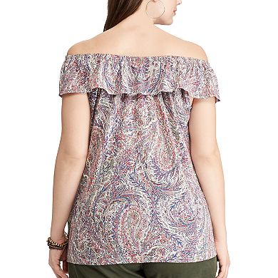Plus Size Chaps Printed Off-the-Shoulder Top