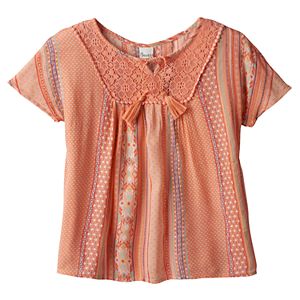 Girls 7-16 Mudd® Foil Print Gauze Peasant Top