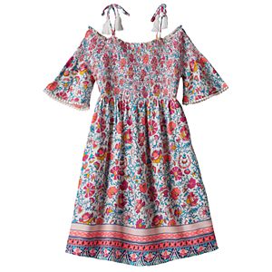 Girls Plus Size Mudd® Off Shoulder Smocked Printed Gauze Dress