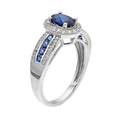 Sterling Silver Lab-Created Blue & White Sapphire Oval Halo Ring
