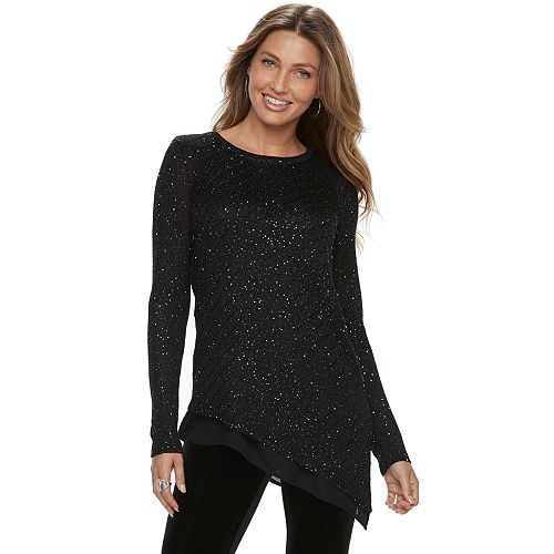 Women's Apt. 9® Asymmetrical Sequin Crewneck Sweater