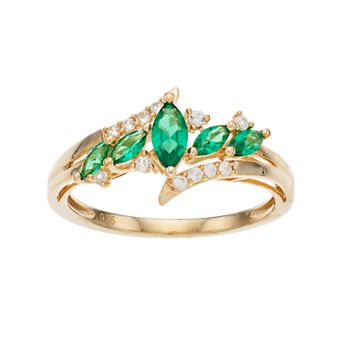 MASTERPIECE 14k Gold Over Silver Lab-Created Emerald & White Sapphire Marquise Ring