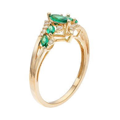 14k Gold Over Silver Lab-Created Emerald & White Sapphire Marquise Ring