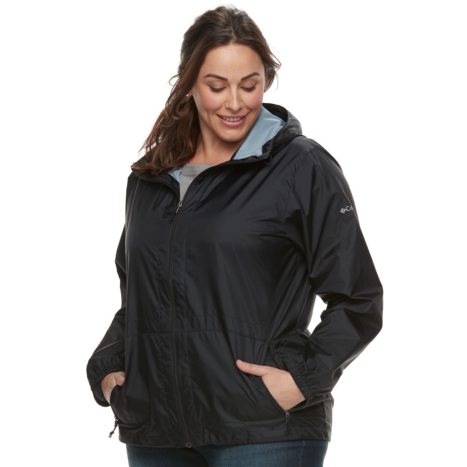 plus size columbia rain to fame hooded rain jacket
